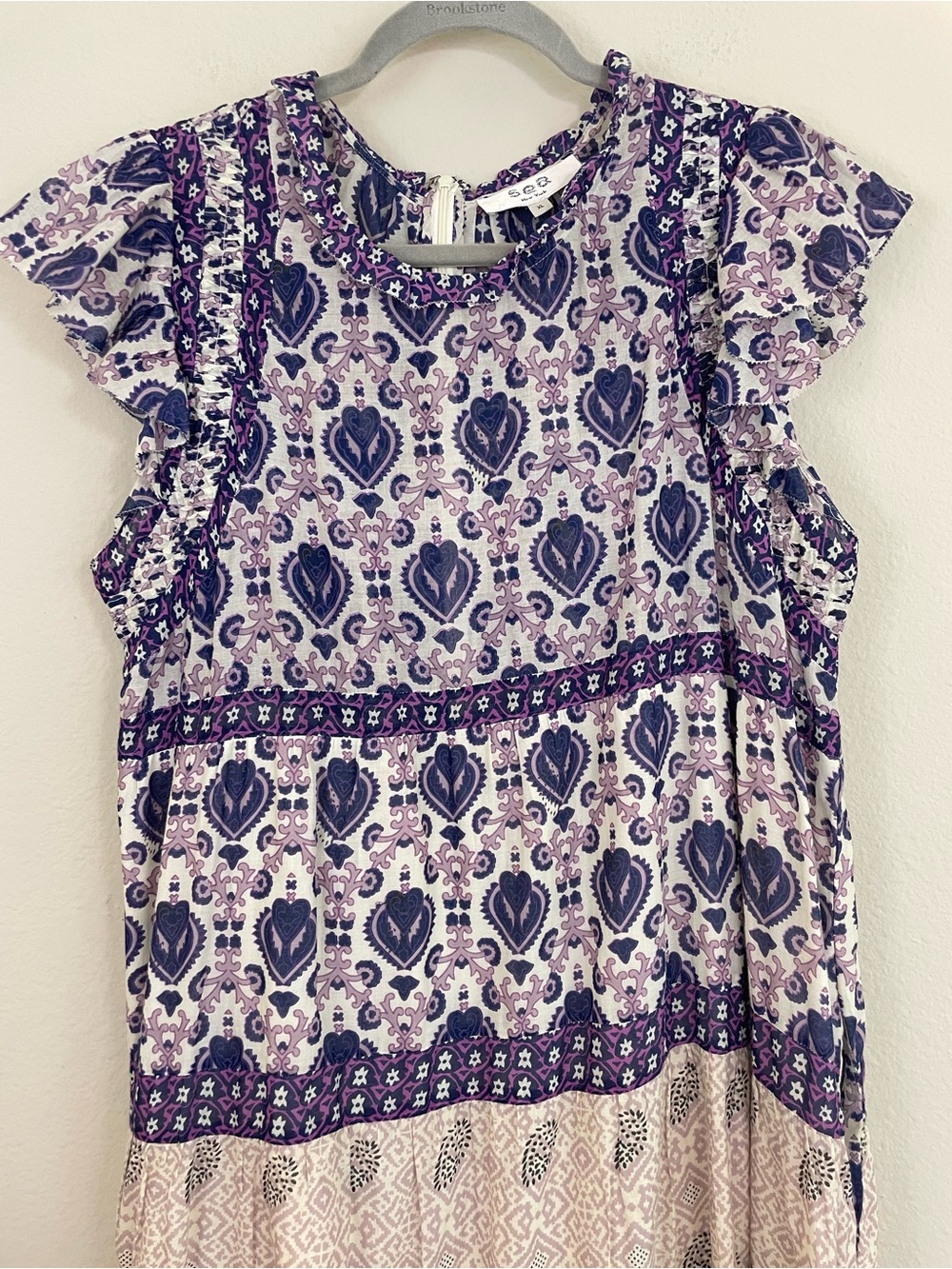 Sea New York Brigitte Border Midi Dress Purple and Cream Boho Tiered Size XL - Picture 4 of 10